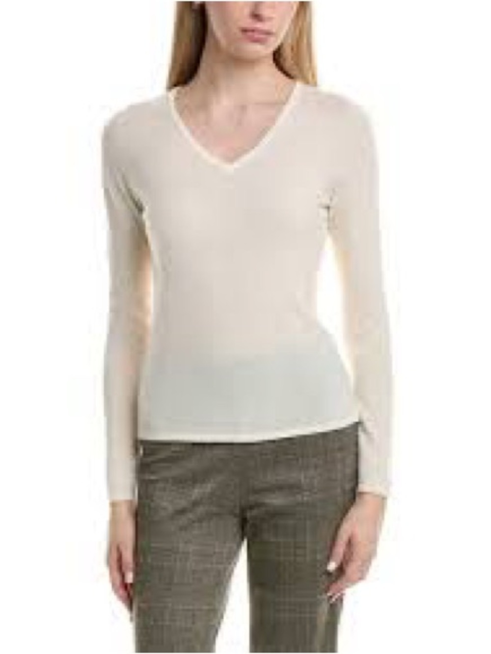100% cashmere Classic V-Neck Lightweight Cream Sweater — Women's Long Sleeve 902